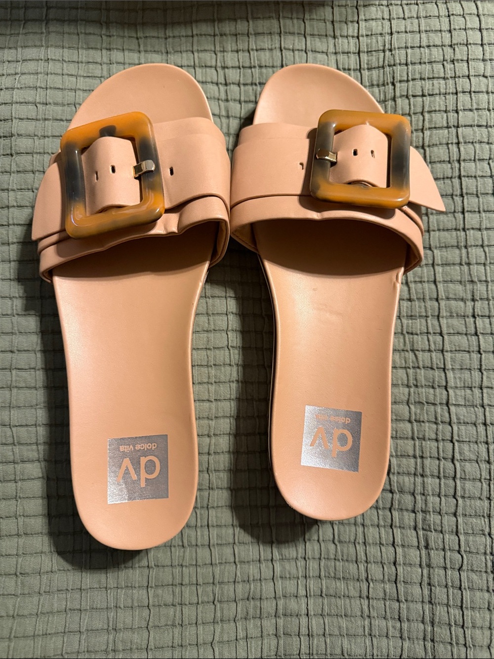 Dolce Vita Blush Slide Sandals with Tortoiseshell Buckle